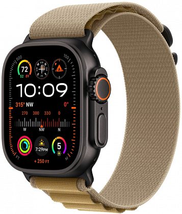 Ремешок Apple 49 мм Alpine Loop, цвета «Загар», черный титан, размер M