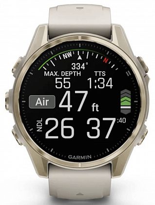 Garmin Fenix 8 Amoled Sapphire 43мм Золотые с серым силиконовым ремешком