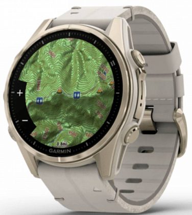 Garmin Fenix 8 Amoled Sapphire 43мм Золотые с серым кожаным ремешком