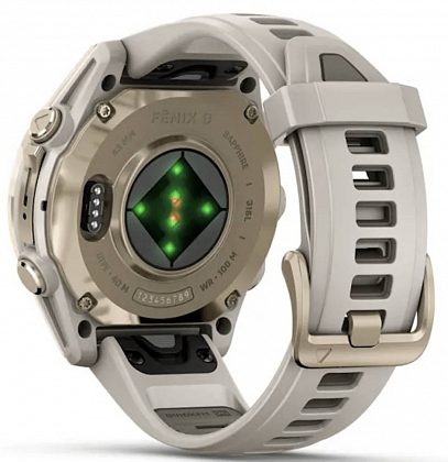 Garmin Fenix 8 Amoled Sapphire 43мм Золотые с серым силиконовым ремешком