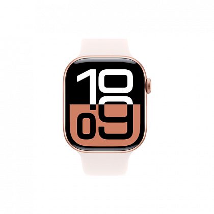 Apple Watch Series 10, 46 мм, корпус из алюминия цвета «розовое золото», спортивный ремешок цвета «румянец» S/M