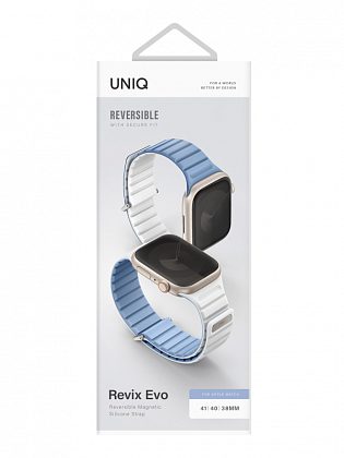 Ремешок Uniq Revix Evo для Apple Watch 38/41 мм, силикон, голубой/белый