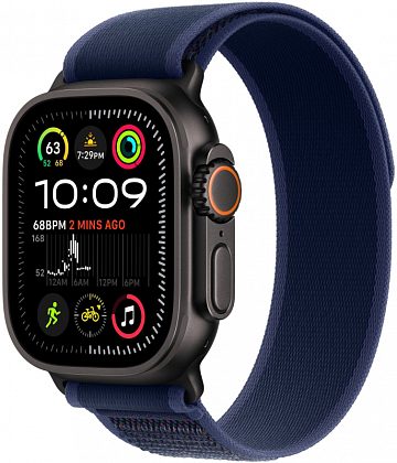 Ремешок Apple 49 мм Trail Loop, синего цвета, черный титан, размер M/L