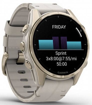 Garmin Fenix 8 Amoled Sapphire 43мм Золотые с серым кожаным ремешком