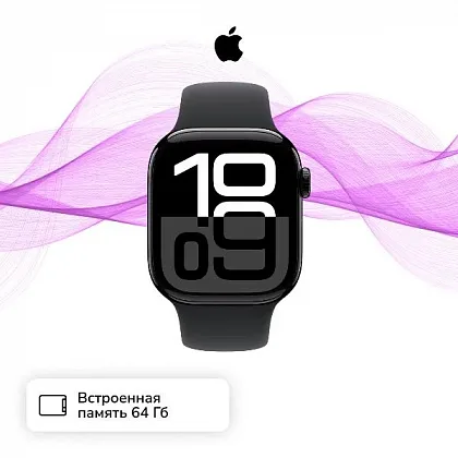 Смарт-часы Apple Watch Series 10 42mm Jet Black Aluminum Case with Black Sport Band, размер M/L
