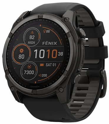 Garmin Fenix 8 Solar Sapphire DLC 51мм Темно-серые с черным ремешком