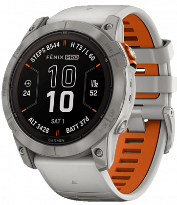 Garmin Fenix 7X Pro Sapphire Solar Edition Титановые с серо-оранжевым ремешком