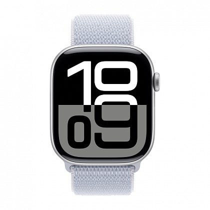 Apple Watch Series 10, 46 мм, корпус из алюминия серебристого цвета, спортивный браслет дымчато-голубого цвета