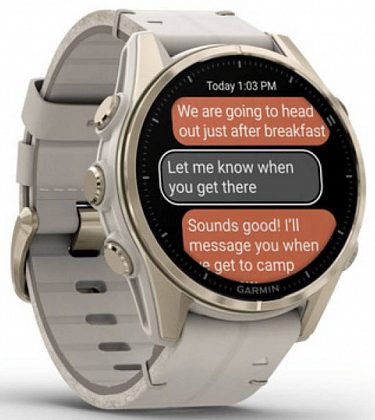 Garmin Fenix 8 Amoled Sapphire 43мм Золотые с серым кожаным ремешком